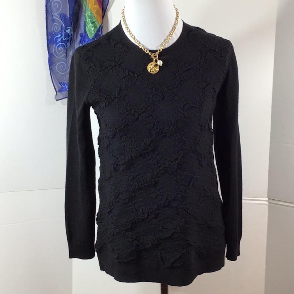 Lela Rose black textured crew neck sweater S